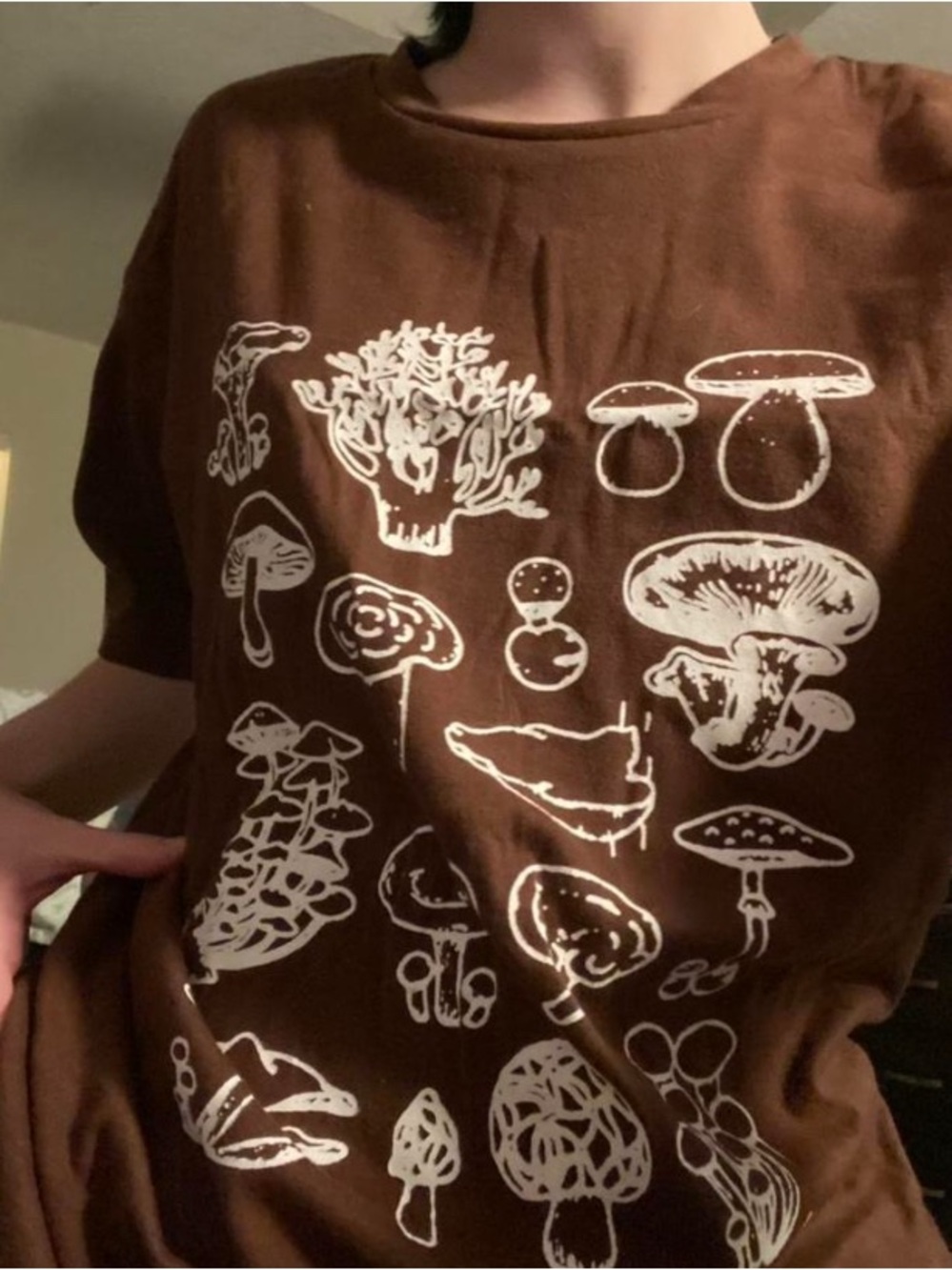 SHEIN Brown Graphic Mushroom Print Tee